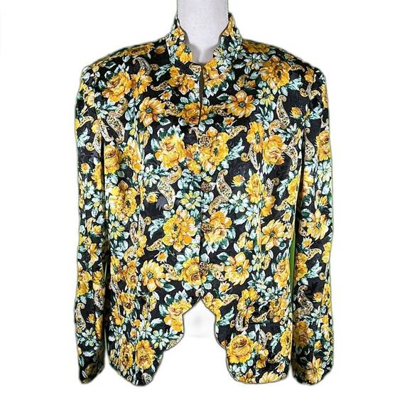 Leslie Fay Jackets & Blazers - Leslie Fay Vibrant Floral Black Yellow Green Jacket Size 18